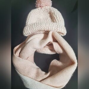 Cozy set of Pink Knit Pom-Pom Beanie and neck warmer
